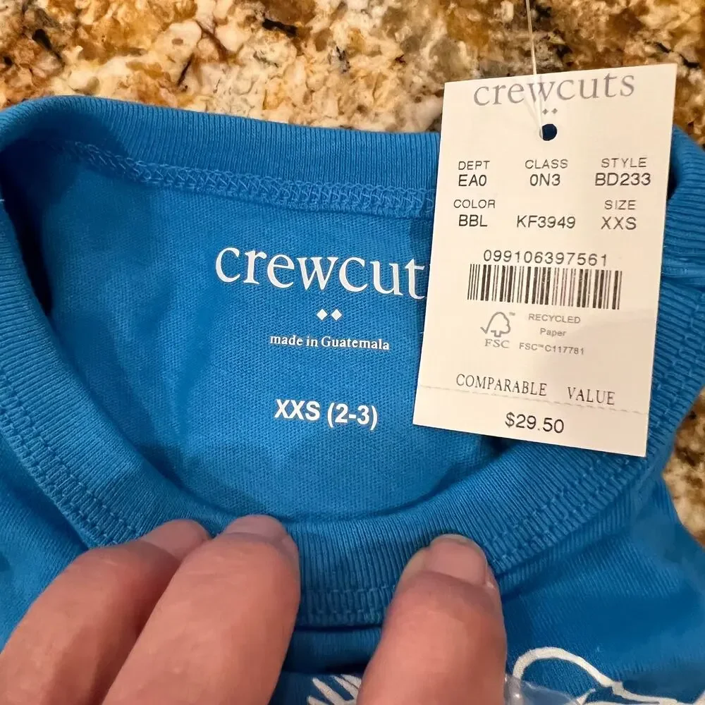 **NWT J. Crew Boys' Bright Blue W/Snowboard Dog Graphic Long Sleeve Tee